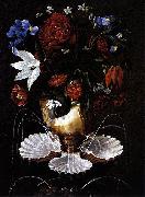 Juan de  Espinosa Still-Life with Shell Fountain and Flowers oil painting